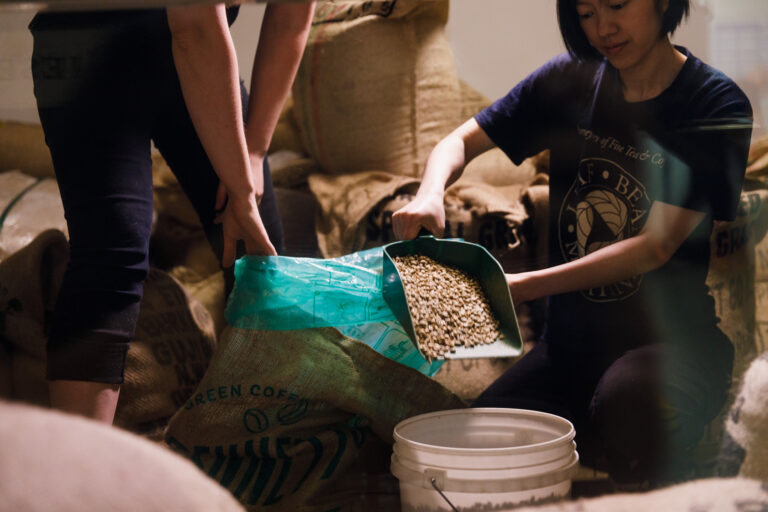 green coffee beans in our roastery